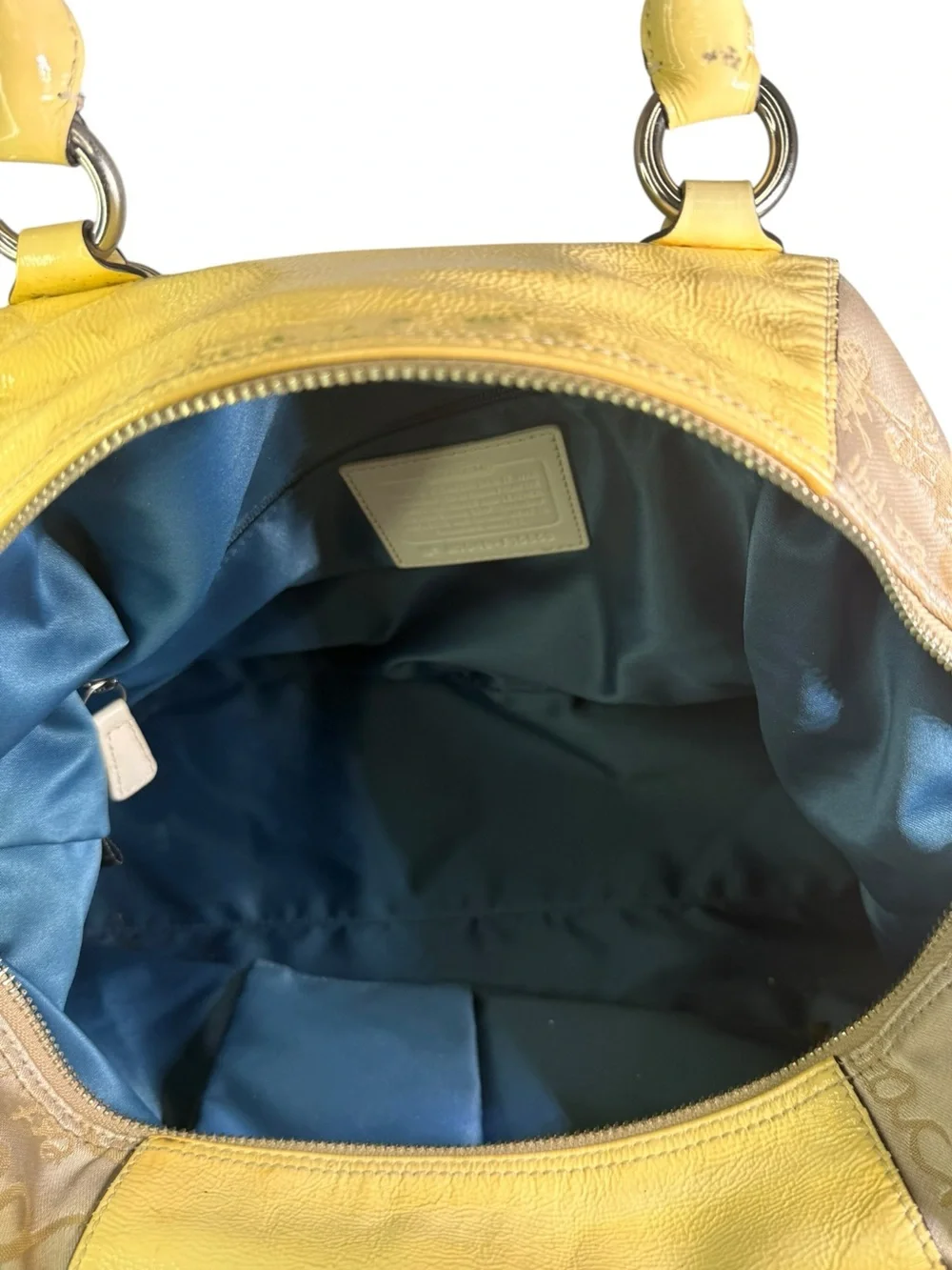 Coach Beige & Yellow Ashley Signature Horse & Carraige Satchel